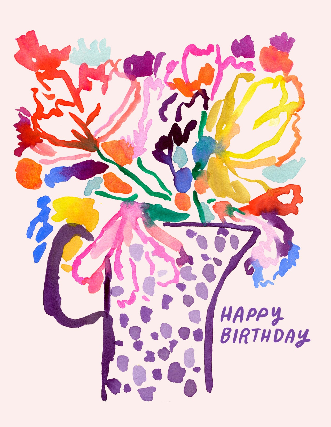 Purple Bouquet Happy Birthday Greeting Card