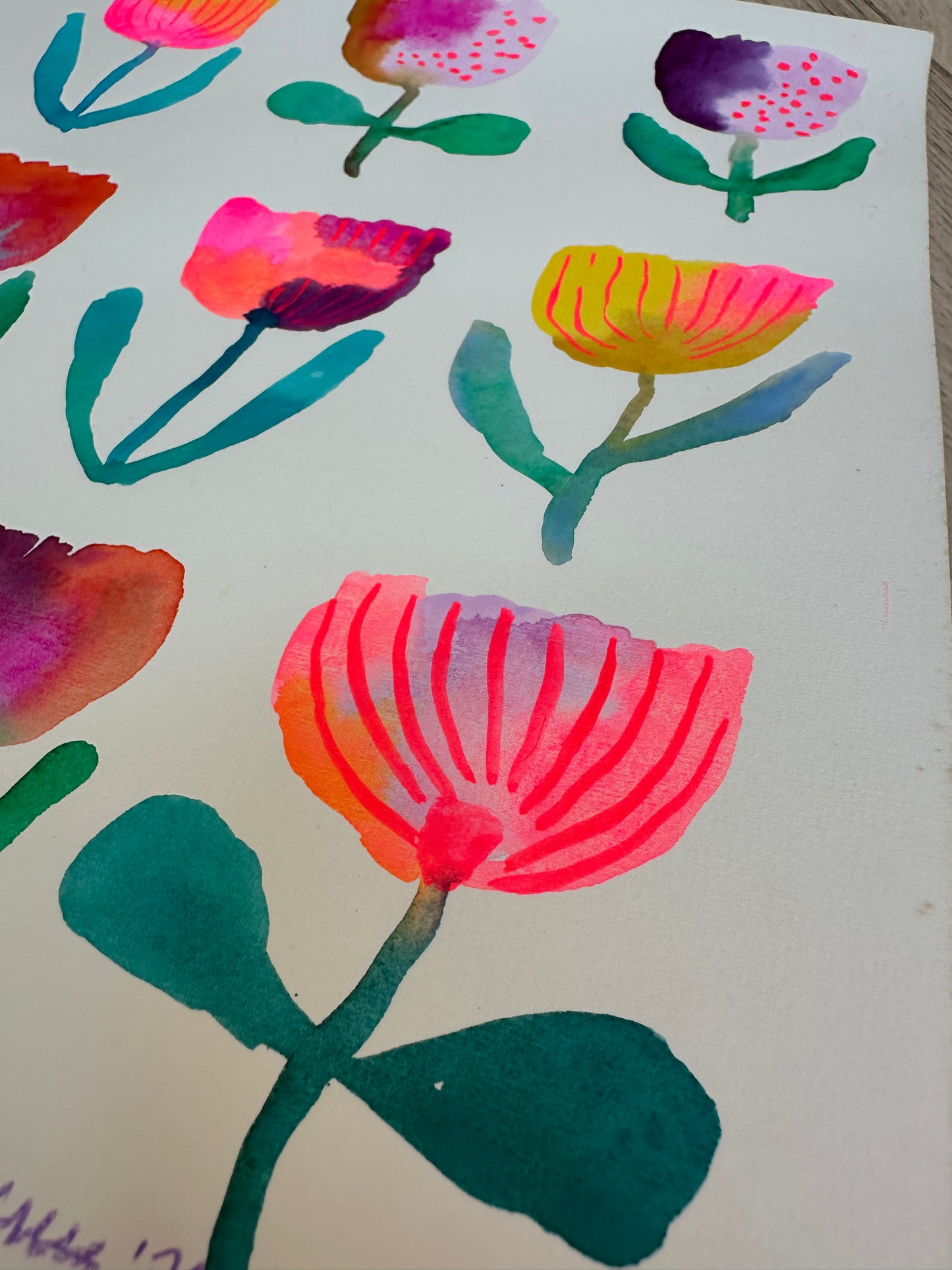 Flower grid original watercolor/gouache painting on paper 2
