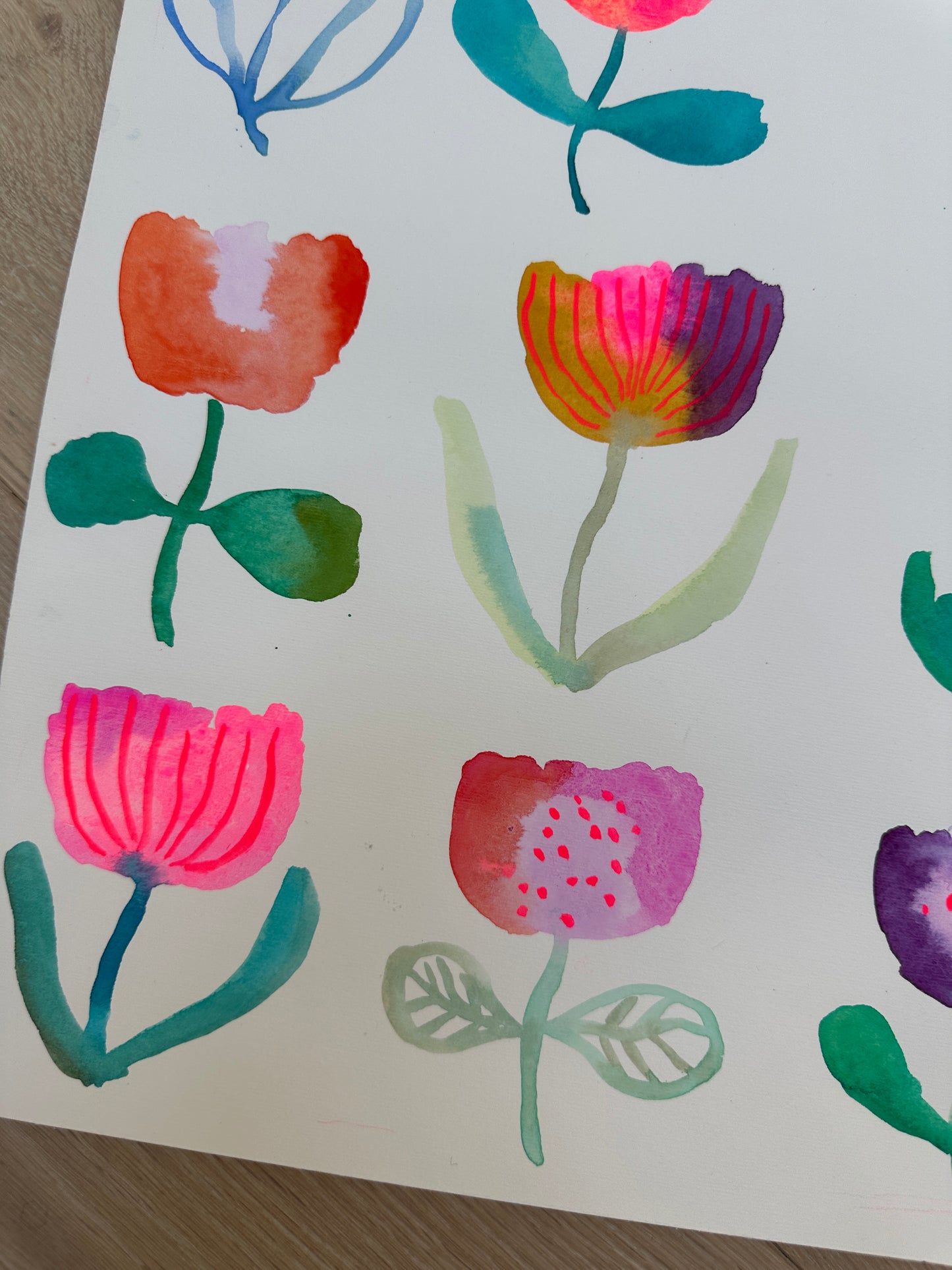 Flower grid original watercolor/gouache painting on paper 2