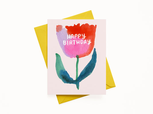 Red Tulip Happy Birthday Greeting Card