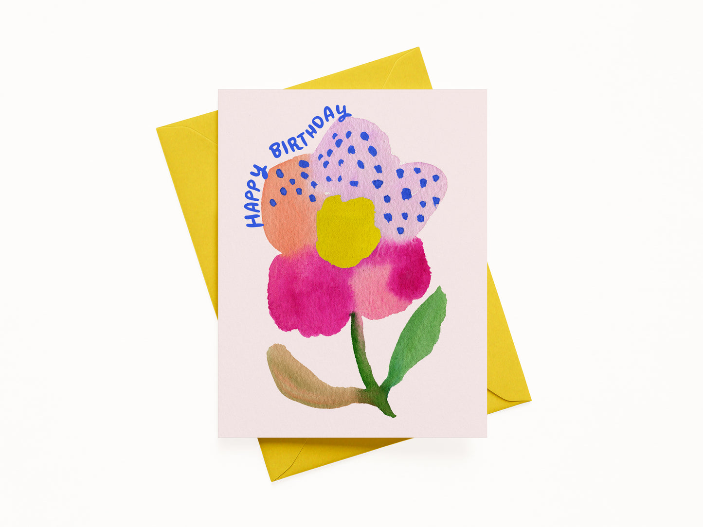 Five Petal Flower Happy Birthday Greeting Card