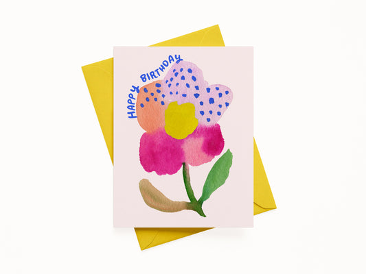 Five Petal Flower Happy Birthday Greeting Card