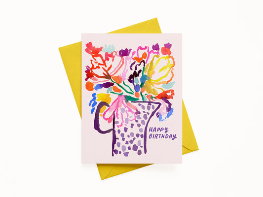 Purple Bouquet Happy Birthday Greeting Card
